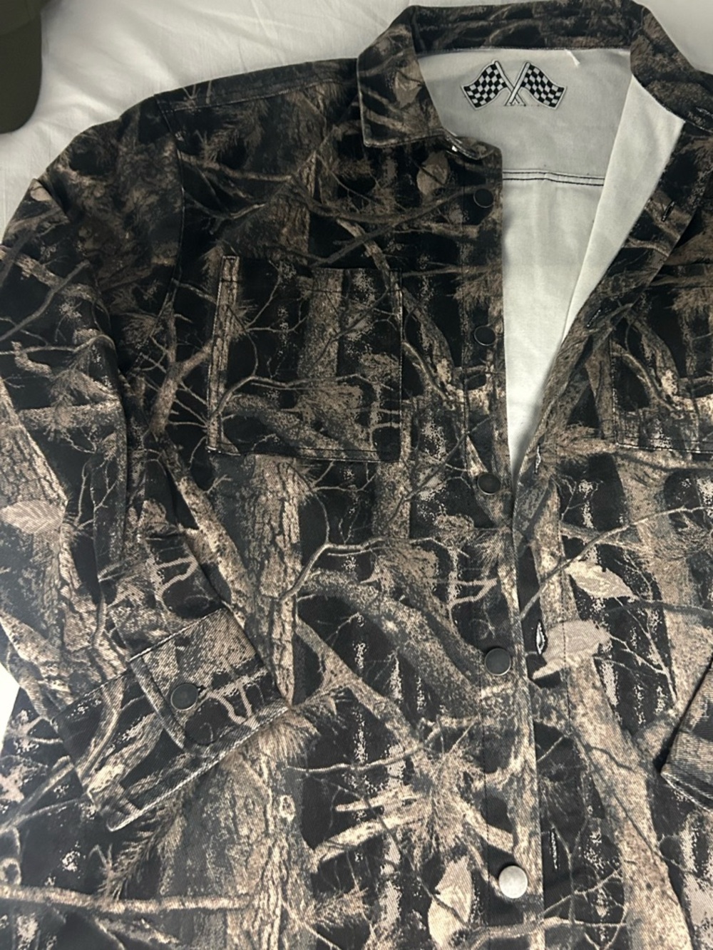 Black hearted Camo Print Button-Up Jacket - Black & Brown